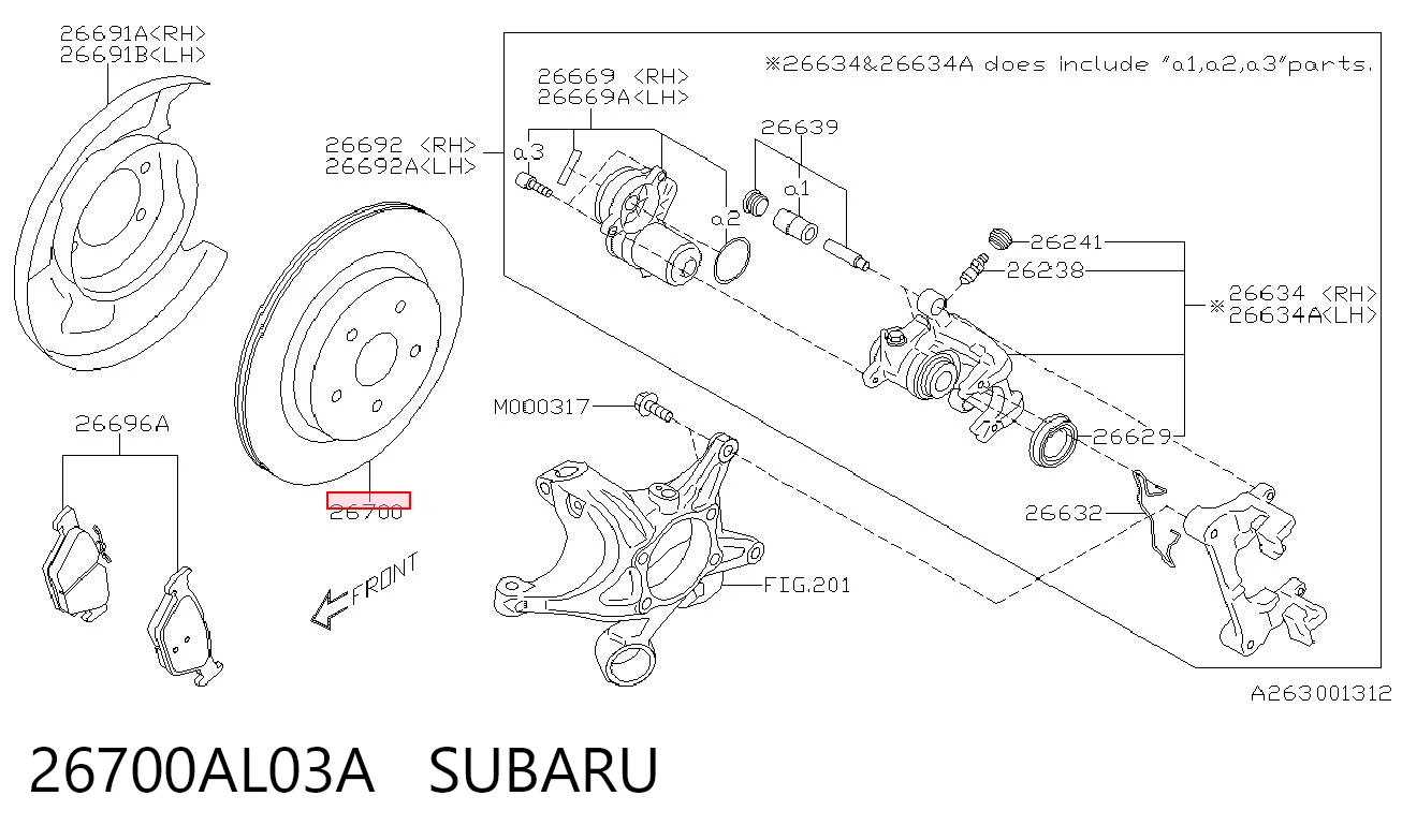 26700AL03A Subaru Disco do freio traseiro