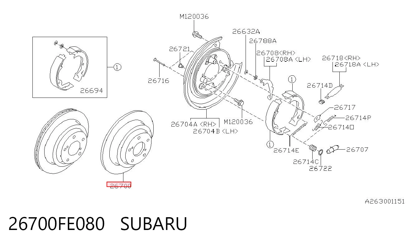 26700FE080 Subaru Disco do freio traseiro