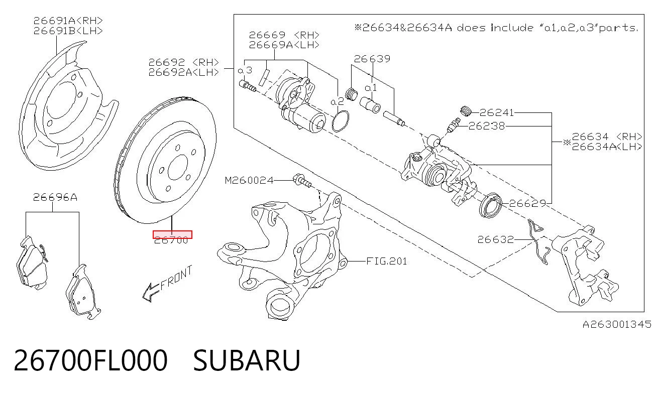 26700FL000 Subaru Disco do freio traseiro