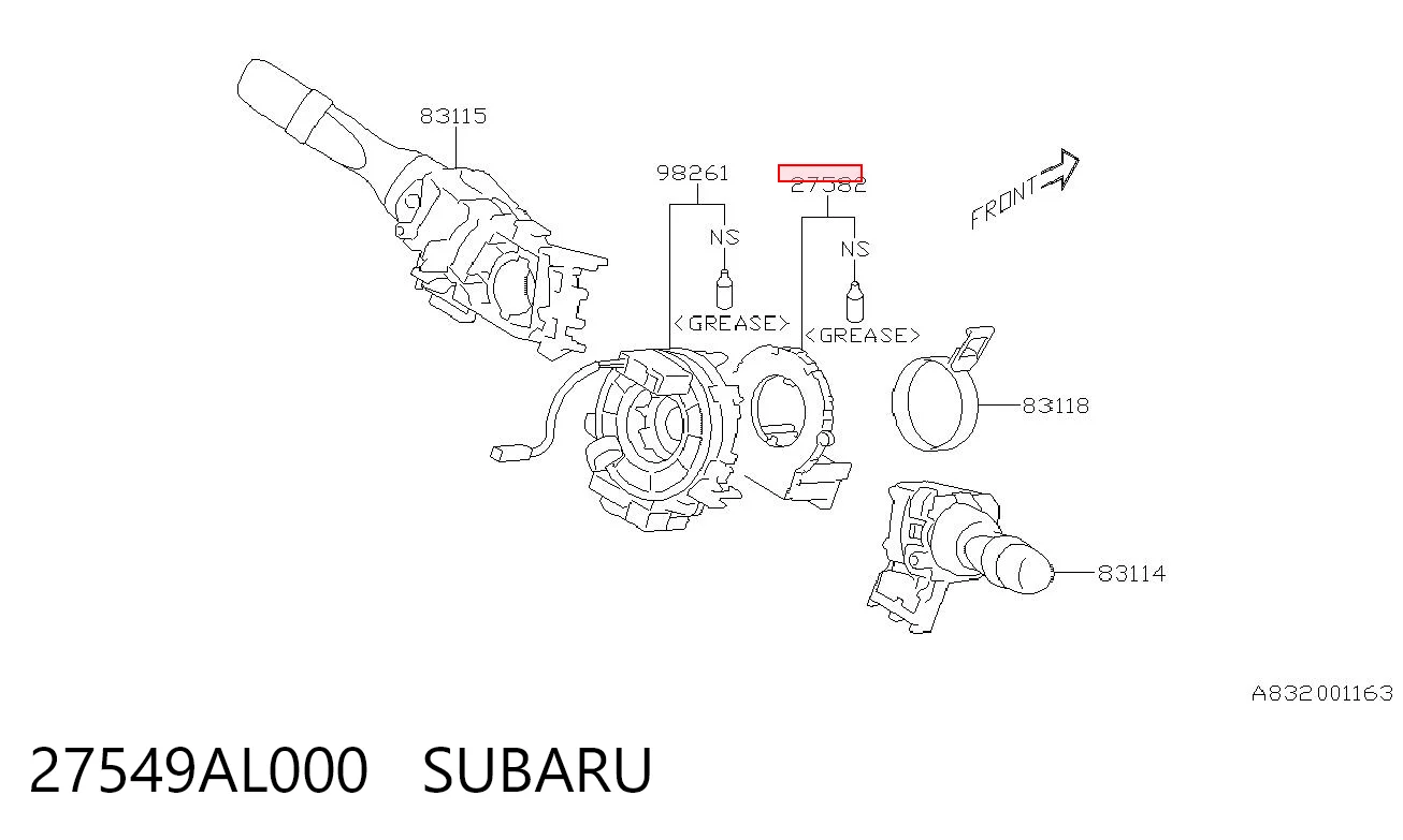 27549AL000 Subaru Sensor do ângulo de viragem do volante de direção