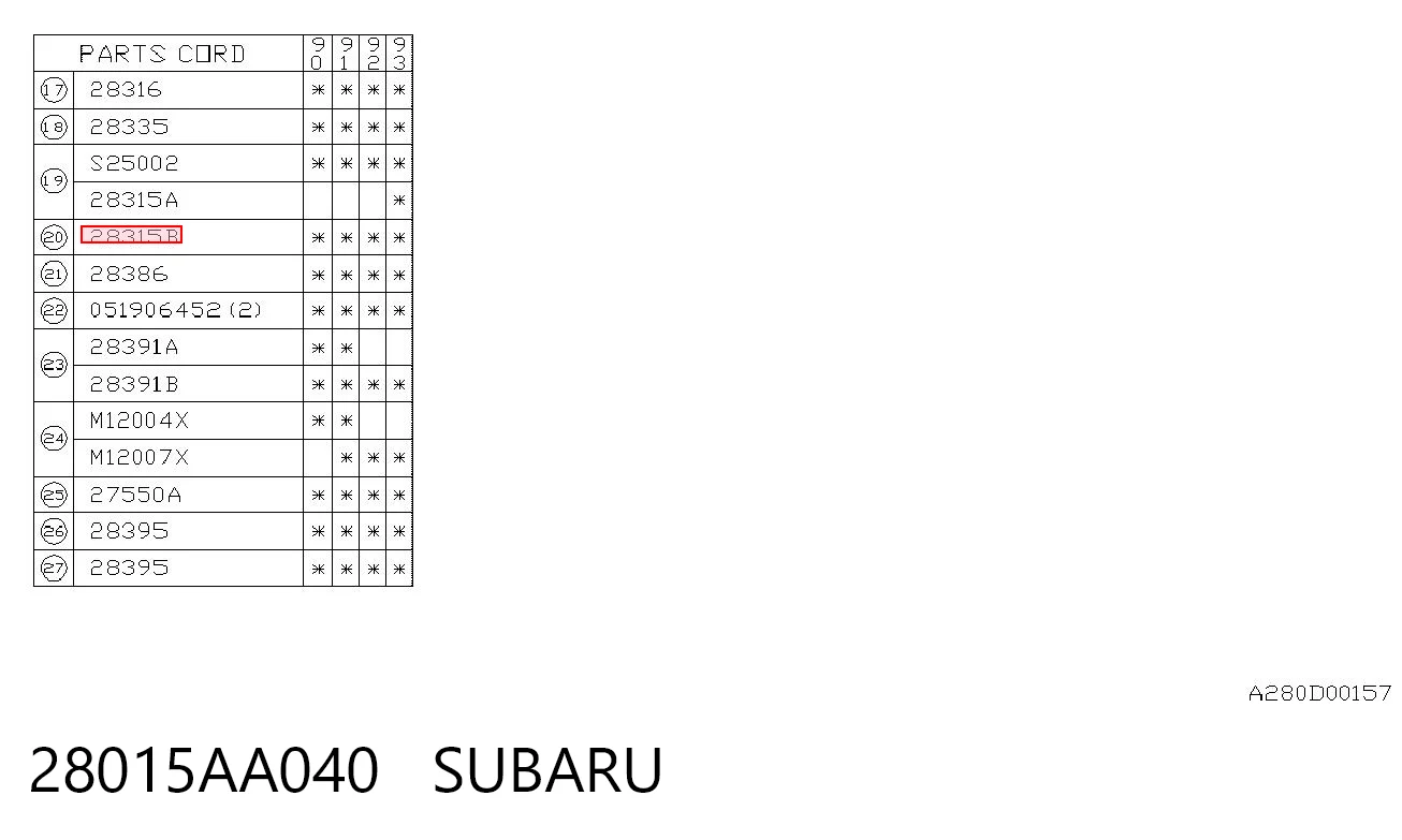 28015AA040 Subaru Bucim interno de cubo dianteiro
