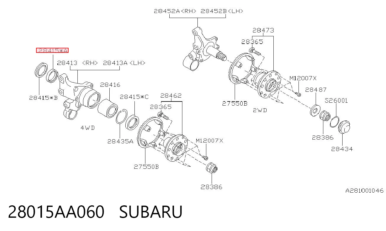28015AA060 Subaru Vedação interna de cubo traseiro