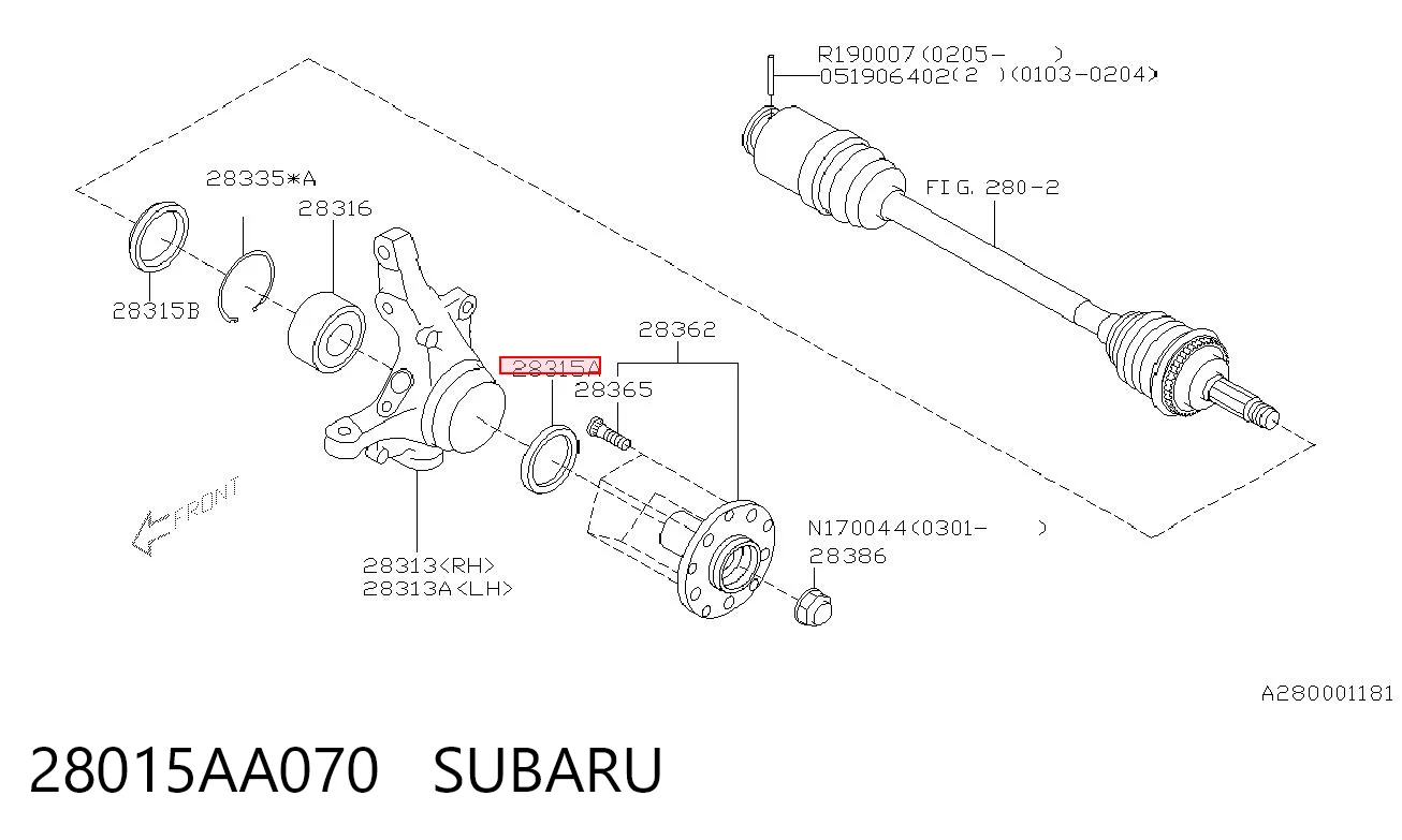 28015AA070 Subaru Bucim externo de cubo dianteiro