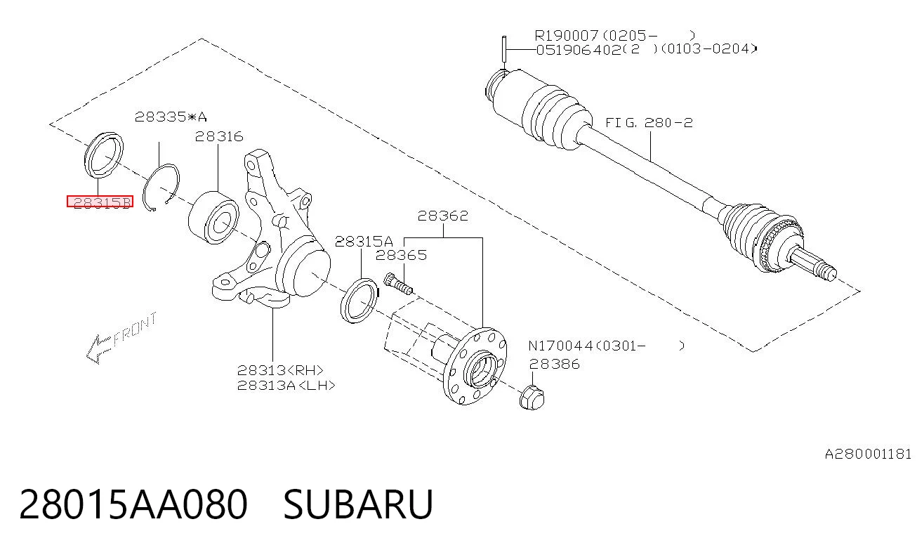 28015AA080 Subaru Bucim interno de cubo dianteiro