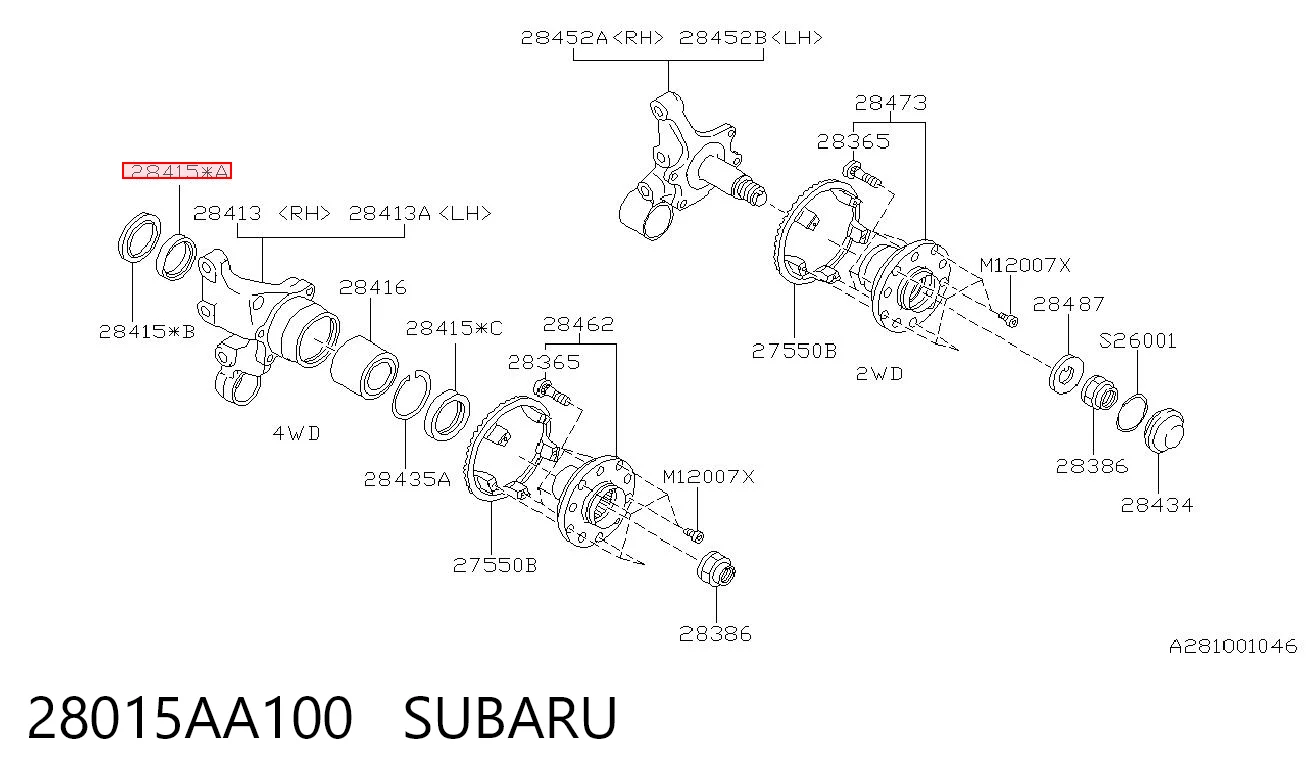 28015AA100 Subaru Vedação interna de cubo traseiro