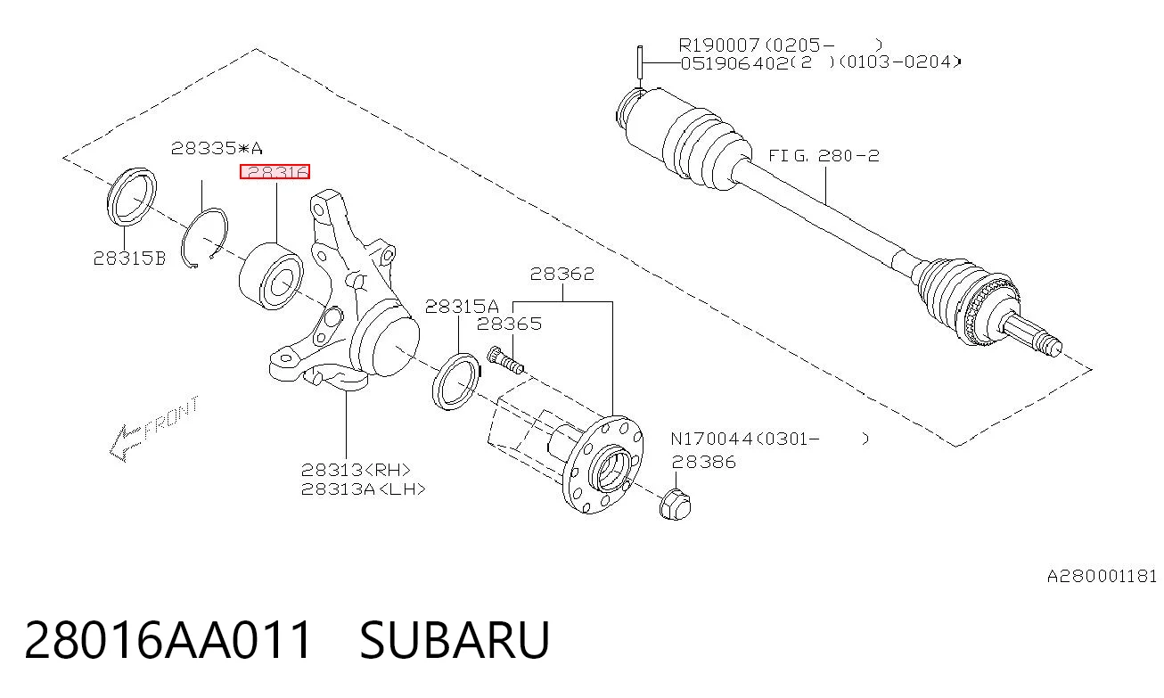 28016AA011 Subaru Rolamento de cubo dianteiro