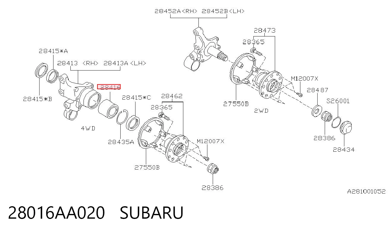 28016AA020 Subaru Rolamento de cubo traseiro