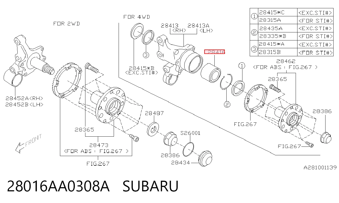 28016AA0308A Subaru Rolamento de cubo traseiro