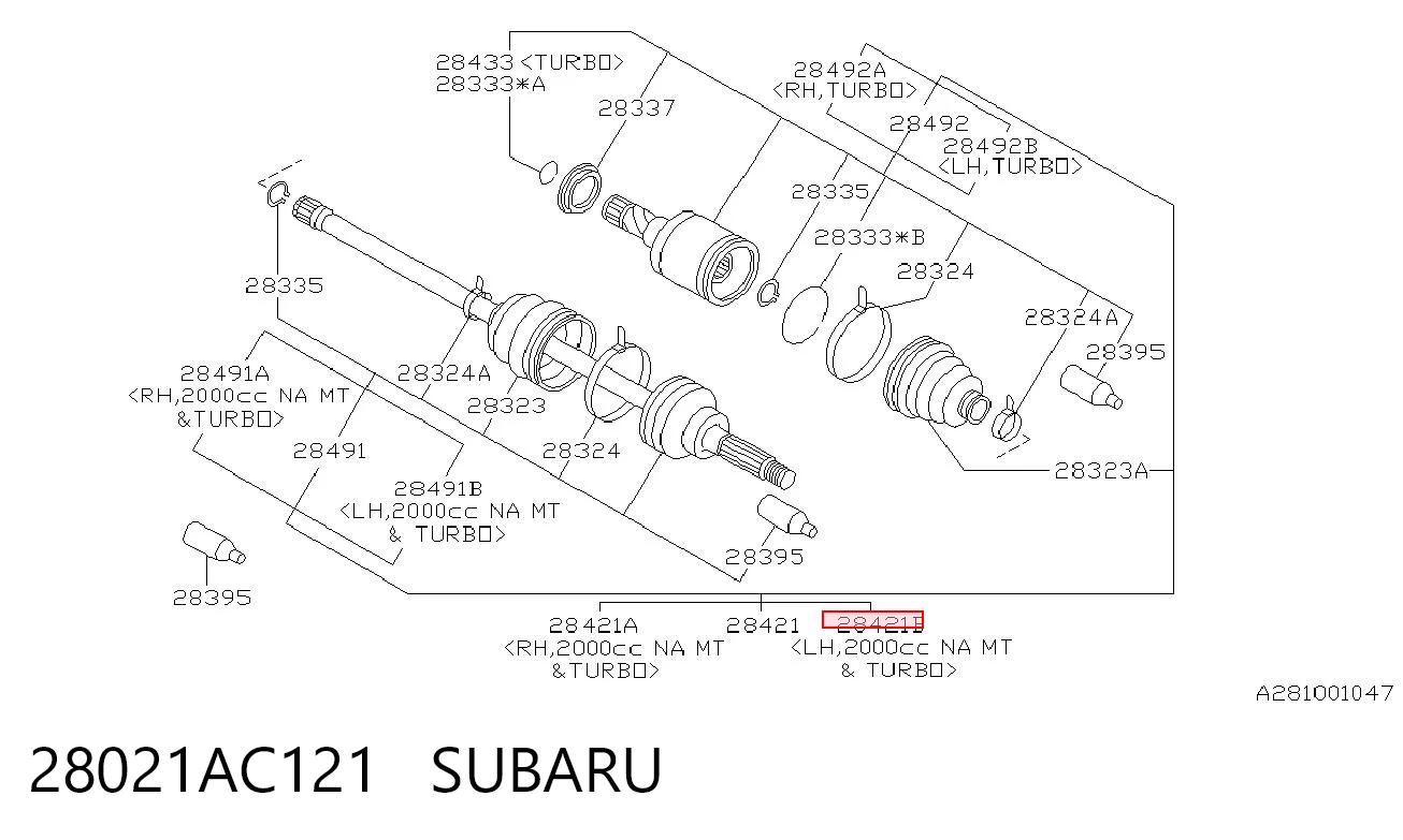 28021AC121 Subaru Semieixo traseiro esquerdo