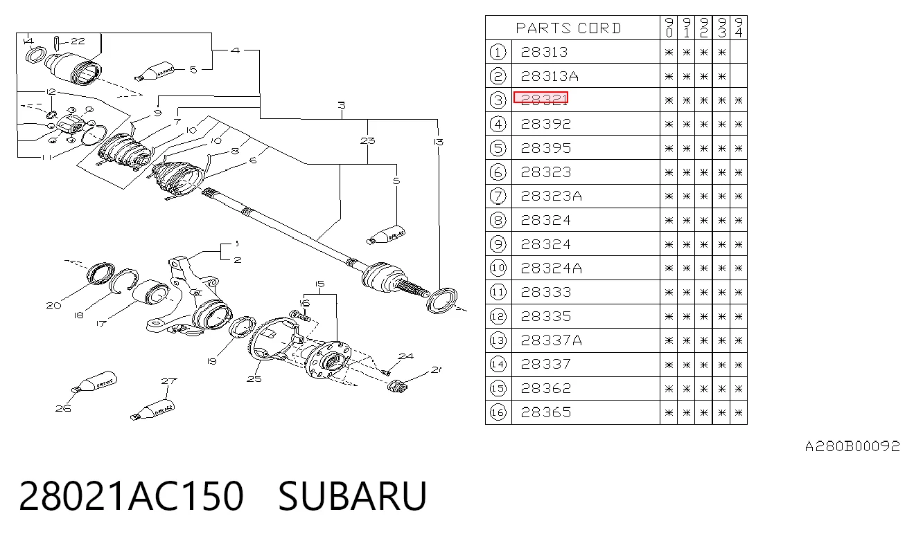 Junta homocinética externa dianteira Subaru Legacy III BE, BH ao melhor preço