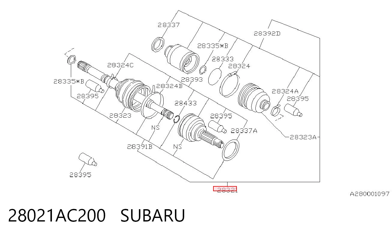 28021AC200 Subaru Semieixo (acionador) dianteiro