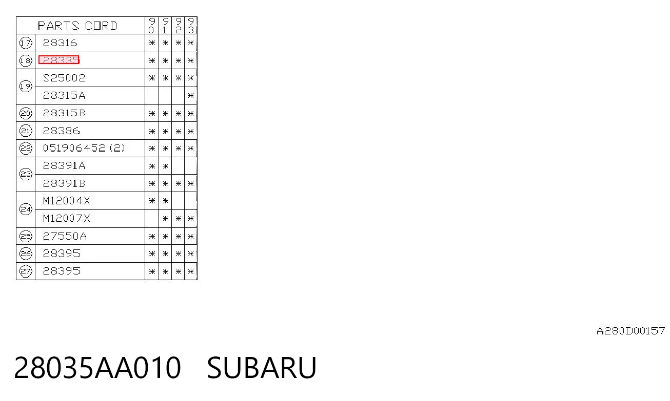 28035AA010 Subaru Rolamento de cubo dianteiro