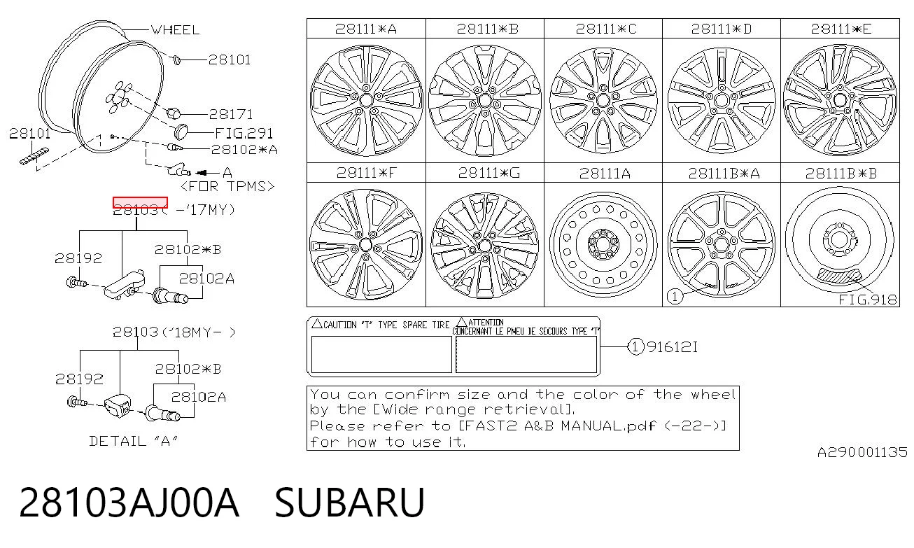 28103AJ00A Subaru Sensor de pressão de ar nos pneus