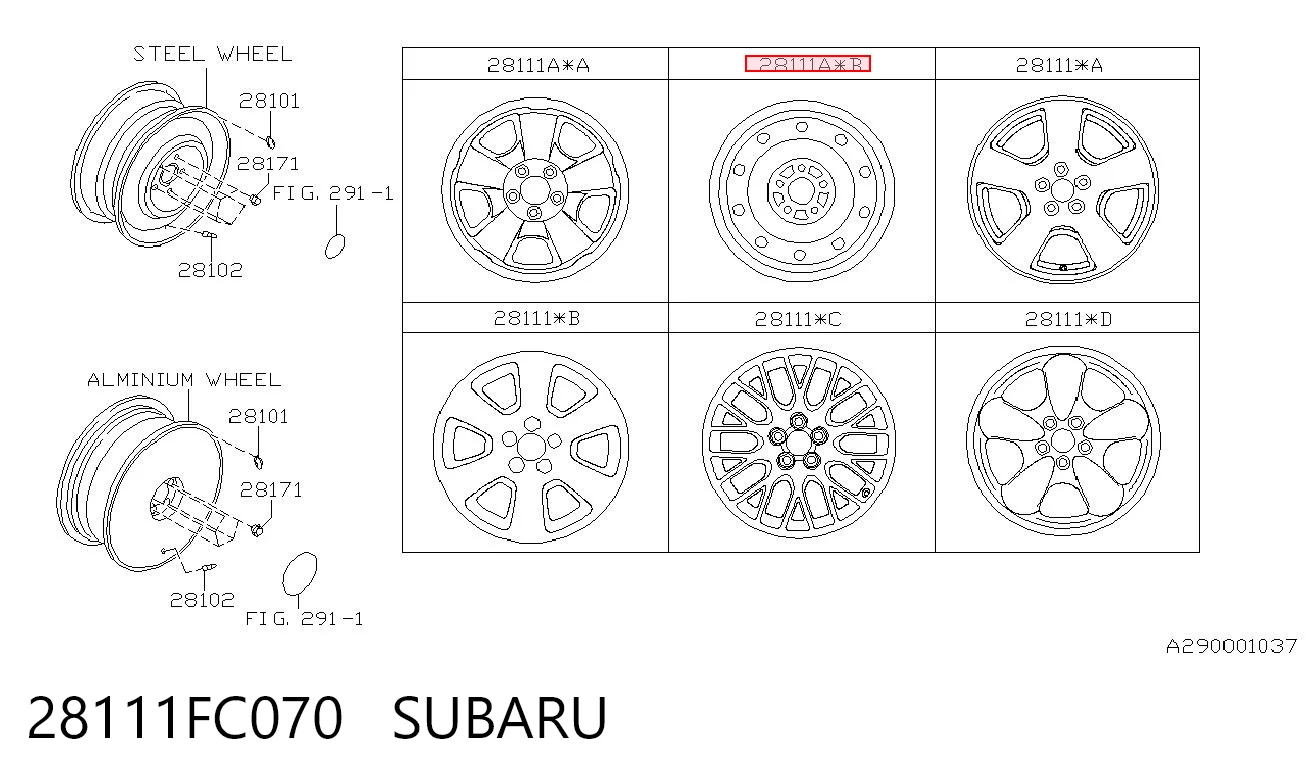 28111FC070 Subaru Discos de roda de aço (estampados)