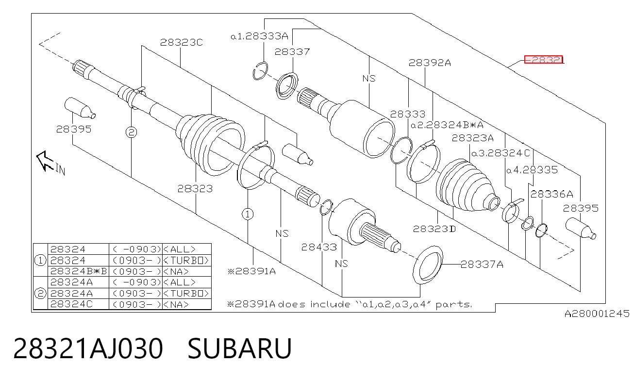28321AJ030 Subaru Semieixo (acionador) dianteiro
