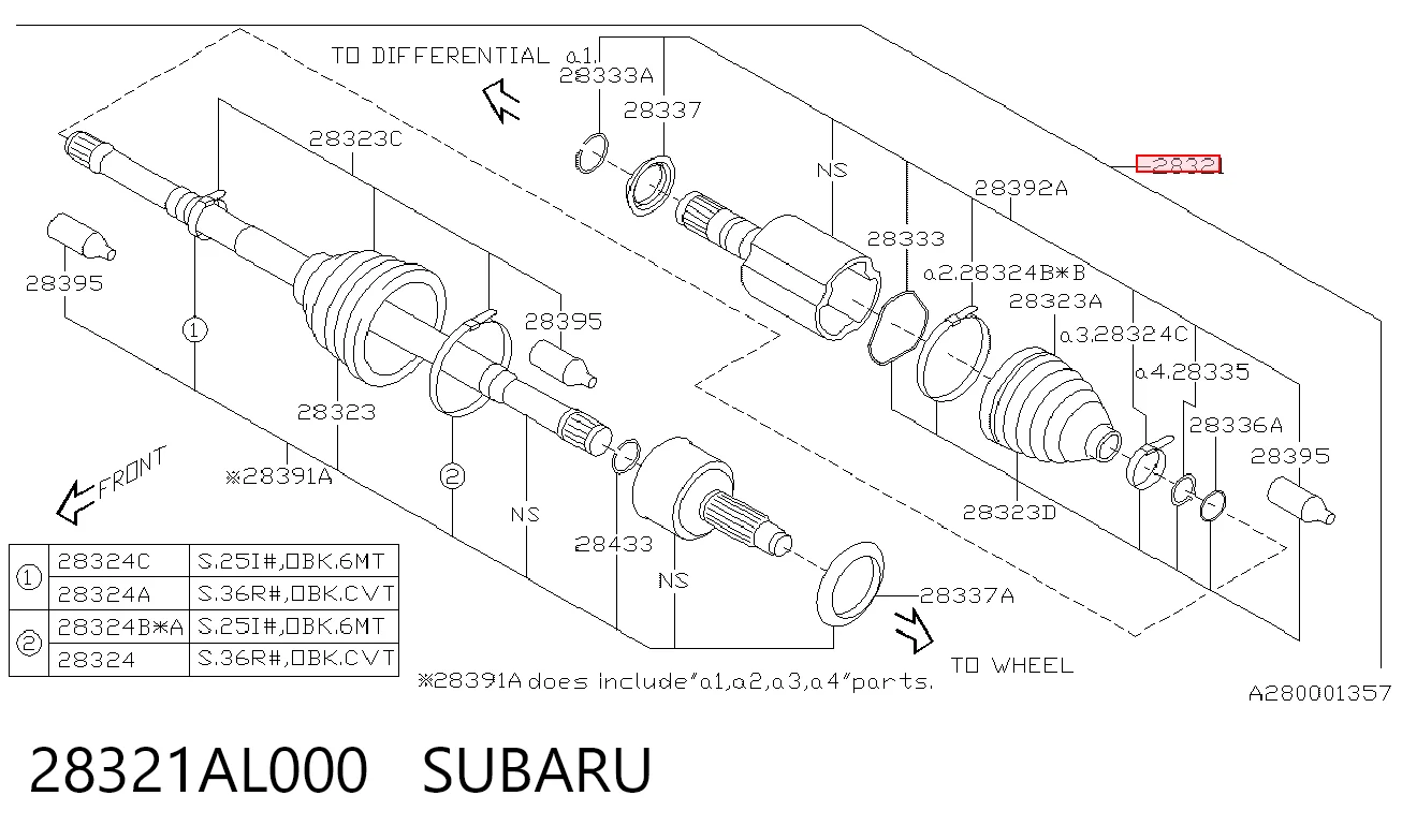28321AL000 Subaru Semieixo (acionador) dianteiro