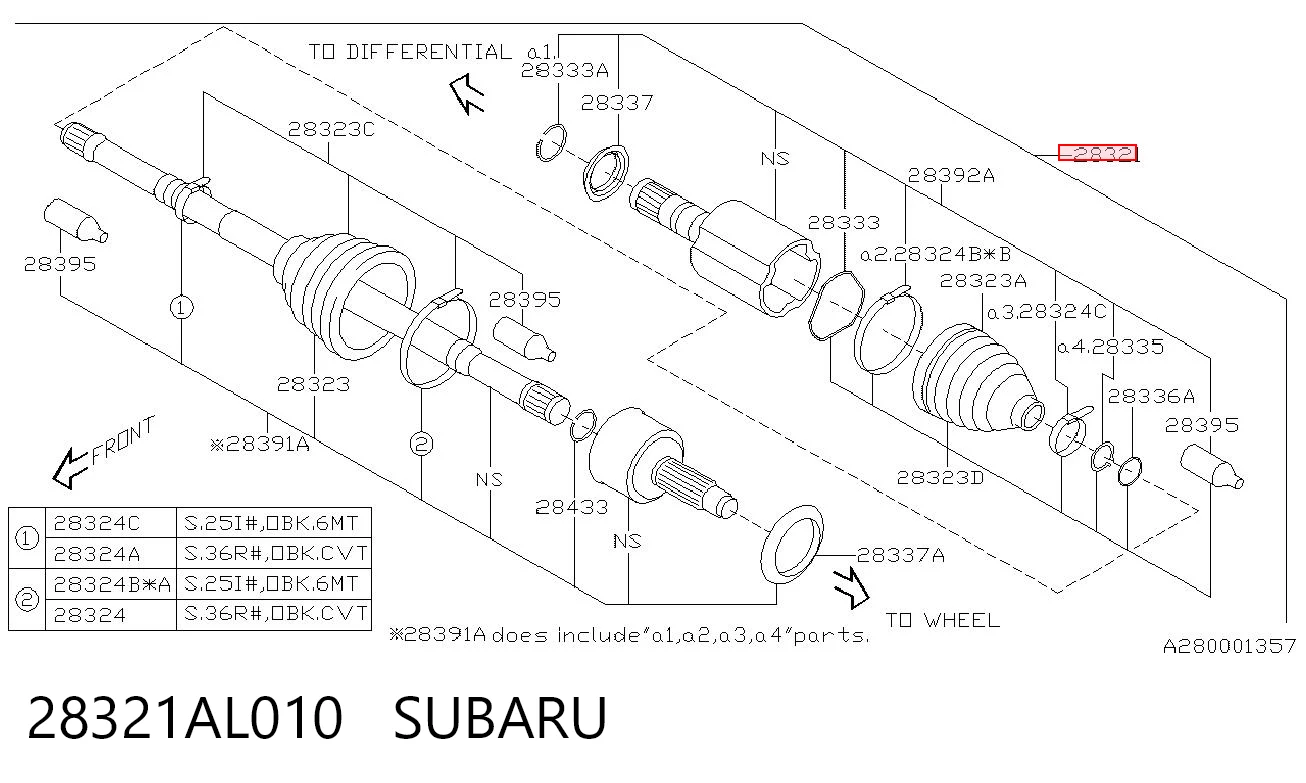 28321AL010 Subaru Semieixo (acionador) dianteiro
