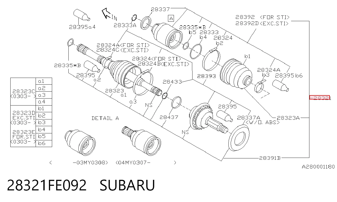 28321FE092 Subaru Semieixo (acionador) dianteiro