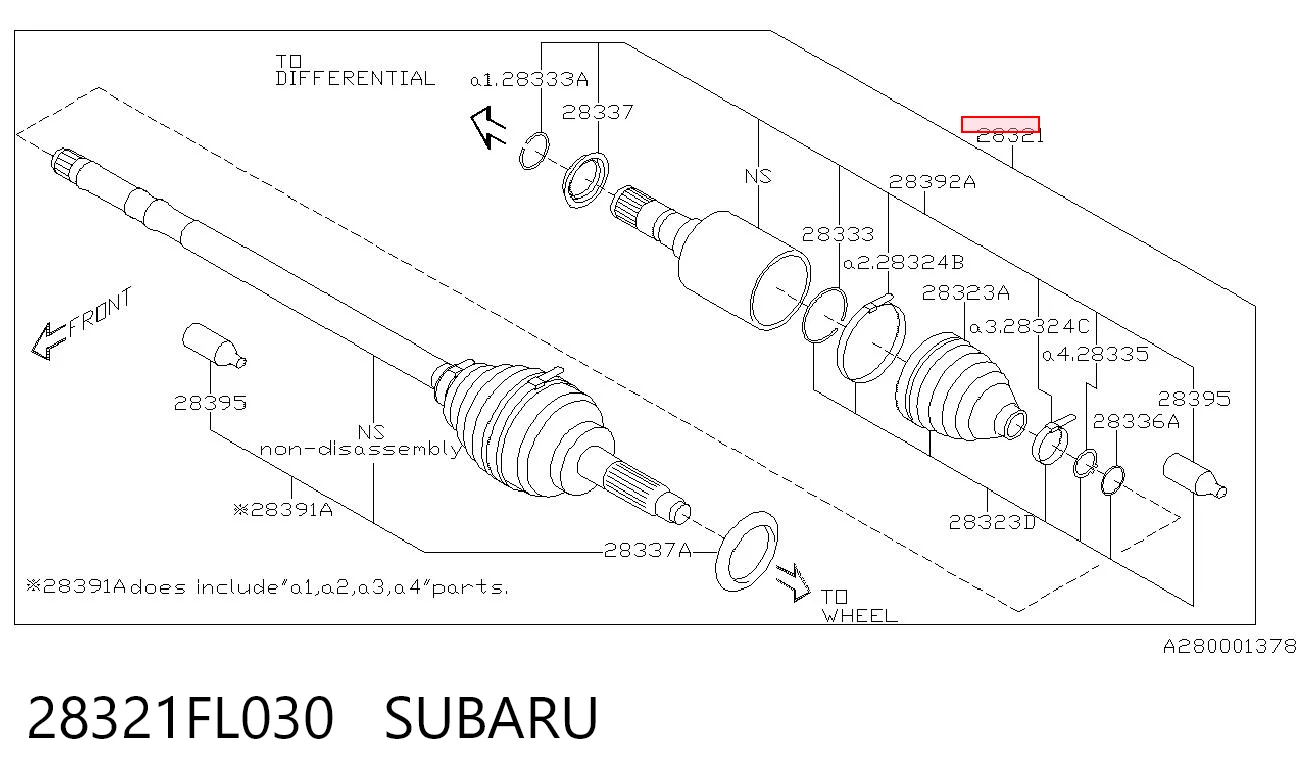 28321FL030 Subaru Semieixo (acionador) dianteiro