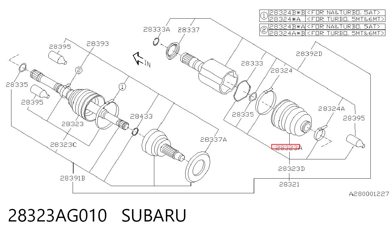 28323AG010 Subaru Bota de proteção interna de junta homocinética do semieixo dianteiro