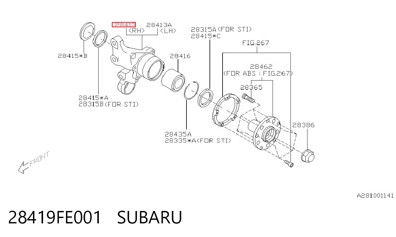 28419FE001 Subaru Pino moente (extremidade do eixo) traseiro direito