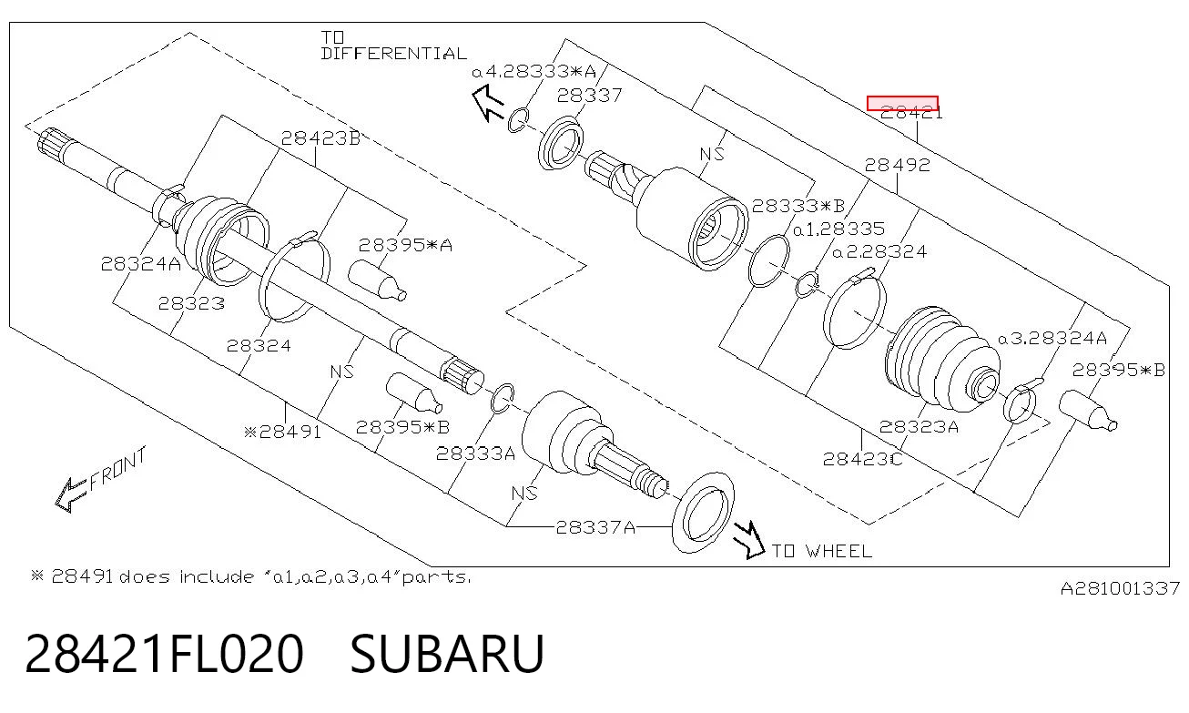 28421FL020 Subaru Semieixo traseiro