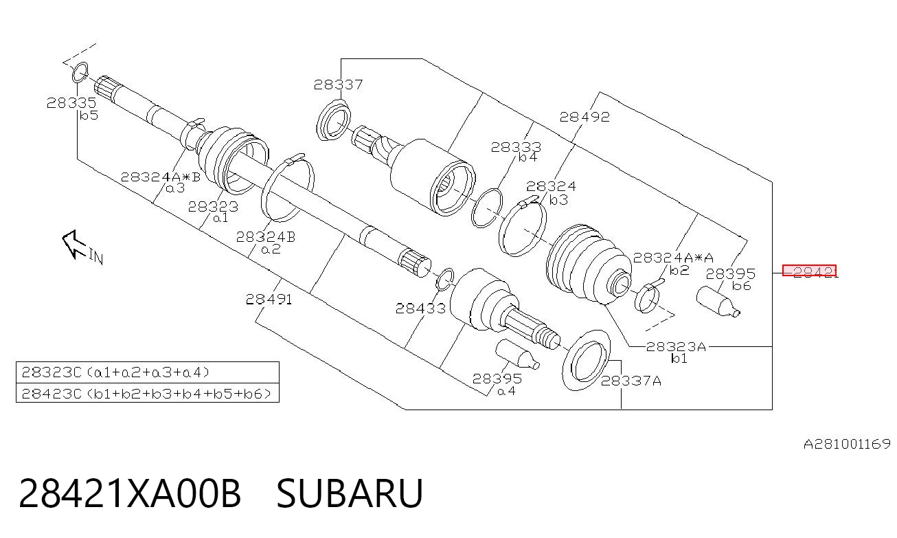 28421XA00B Subaru Semieixo traseiro