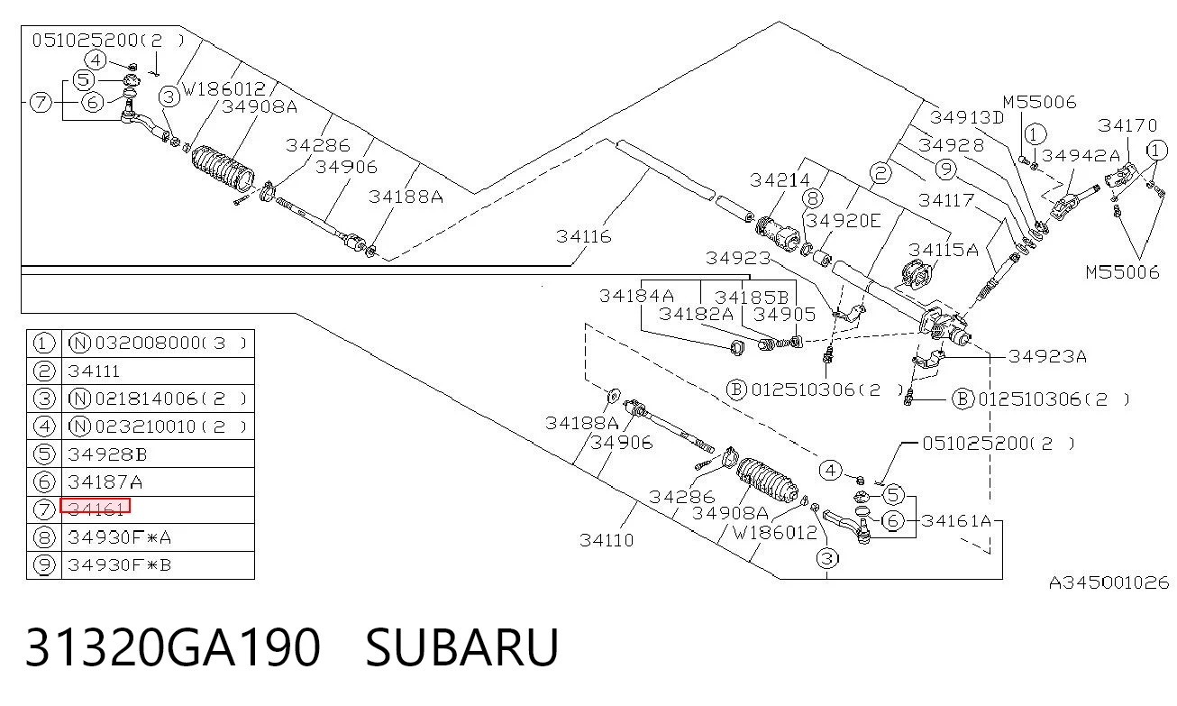 31320GA190 Subaru Ponta externa da barra de direção
