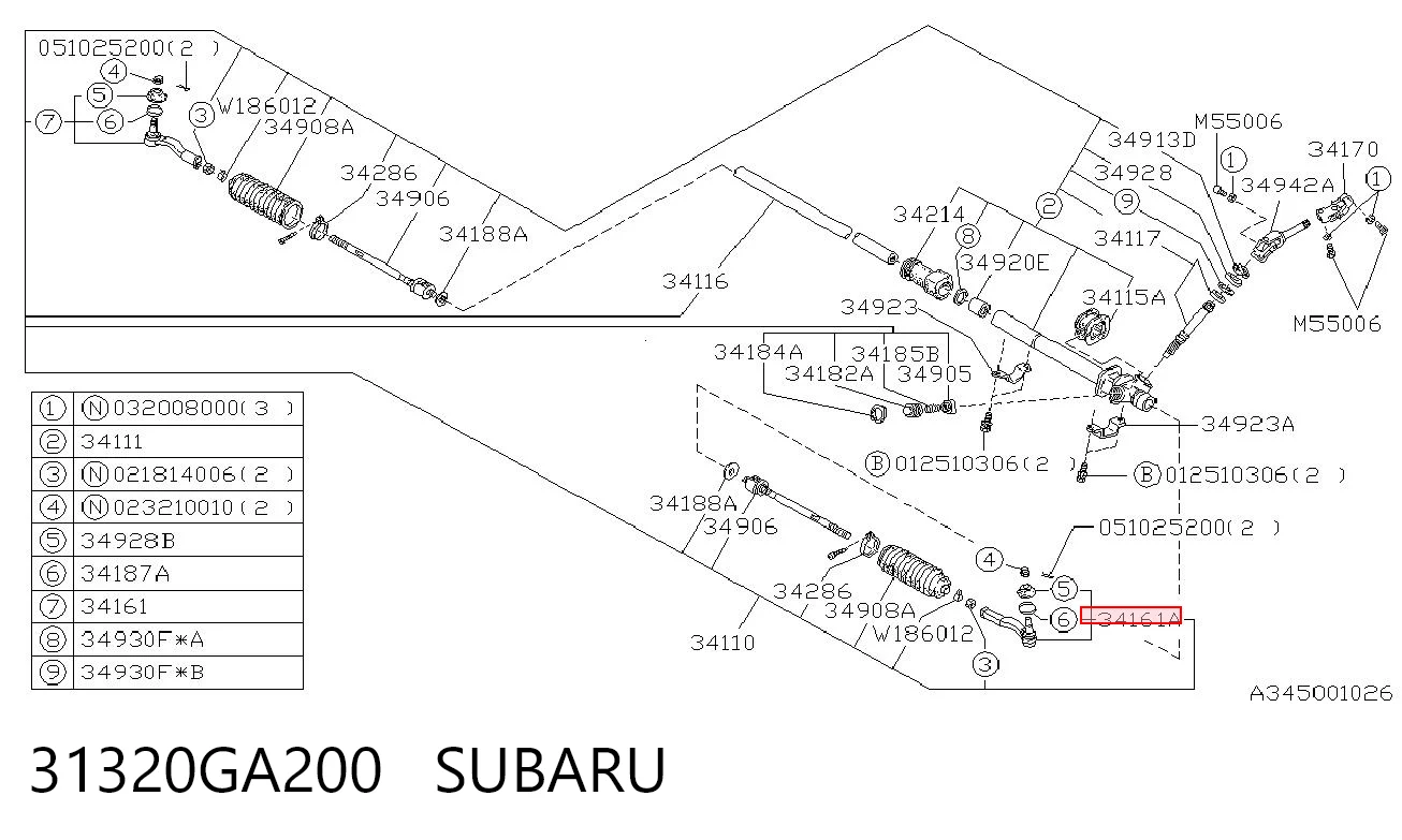 31320GA200 Subaru Ponta externa da barra de direção
