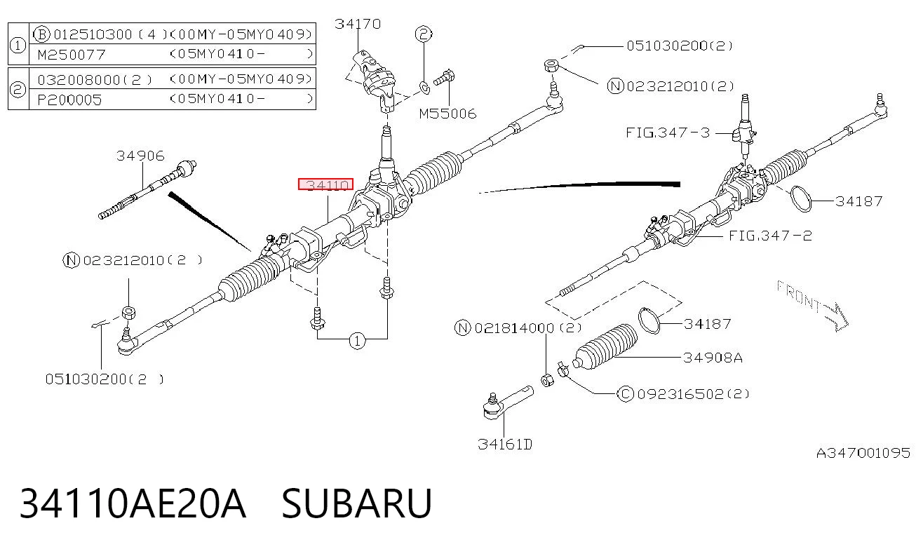34110AE20A Subaru Cremalheira da direção