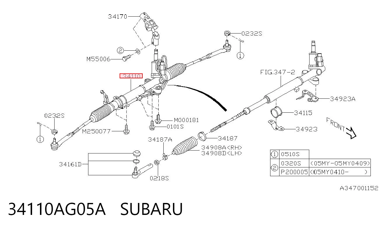 34110AG05A Subaru Cremalheira da direção
