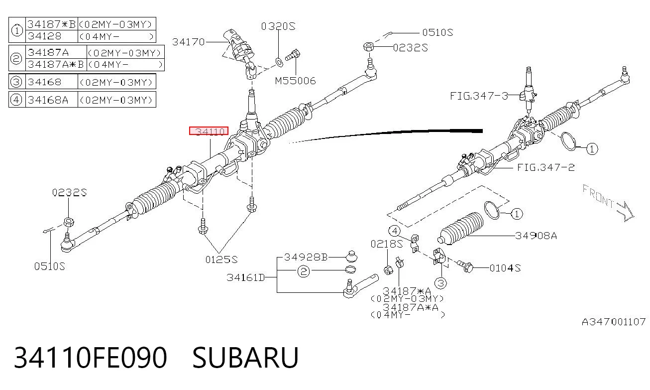 34110FE090 Subaru Cremalheira da direção