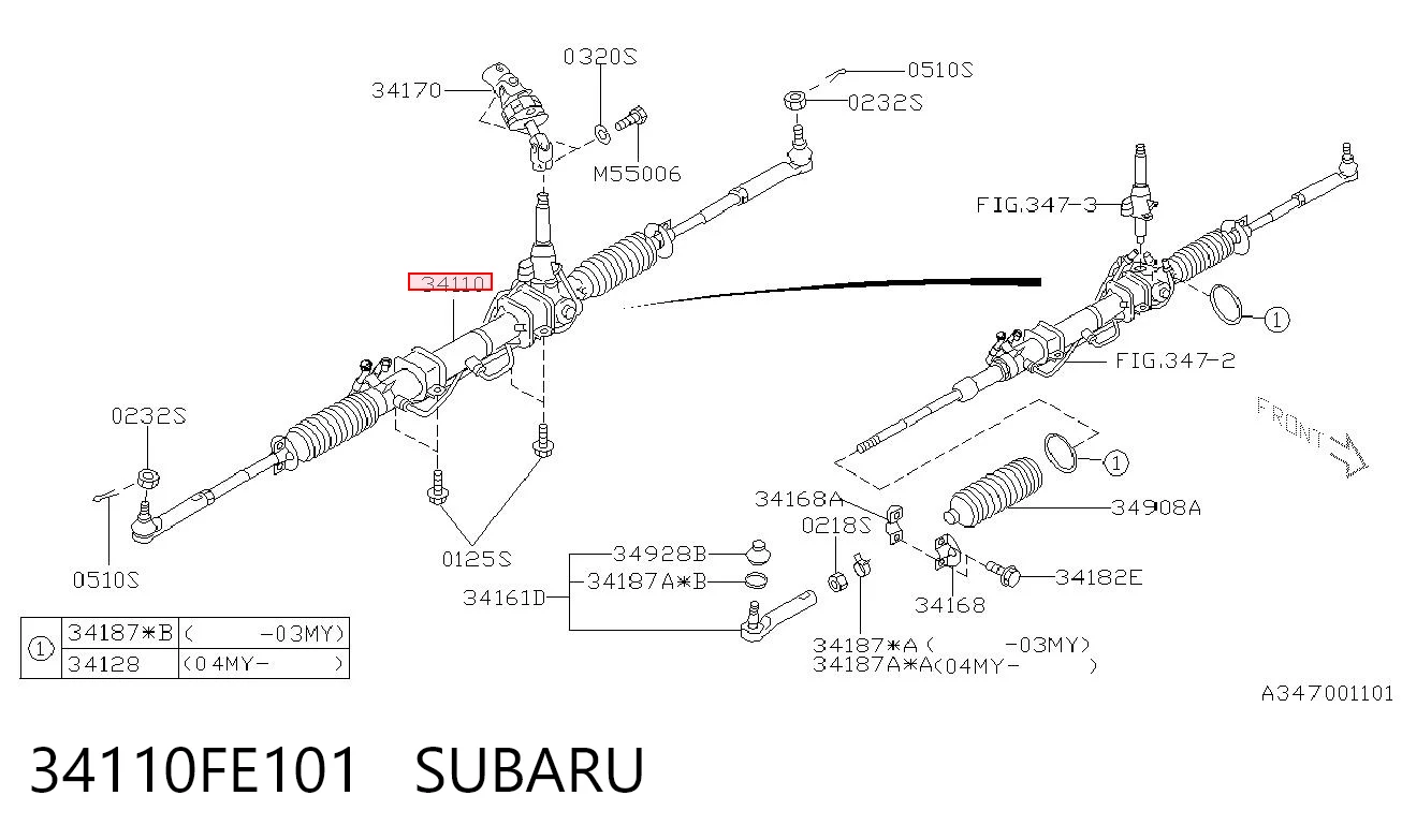 34110FE101 Subaru Cremalheira da direção