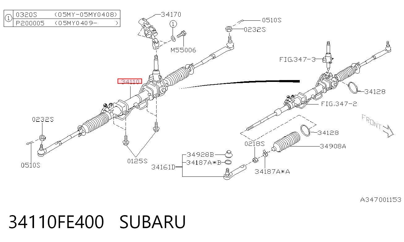 34110FE400 Subaru Cremalheira da direção
