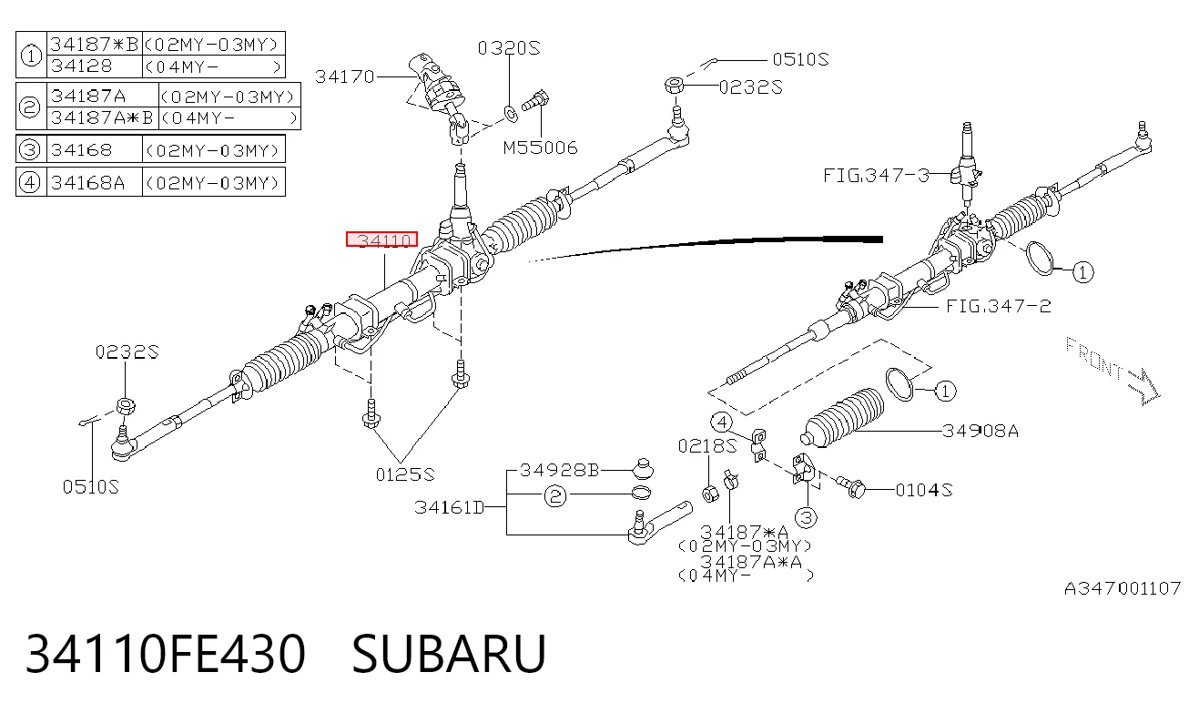 34110FE430 Subaru Cremalheira da direção