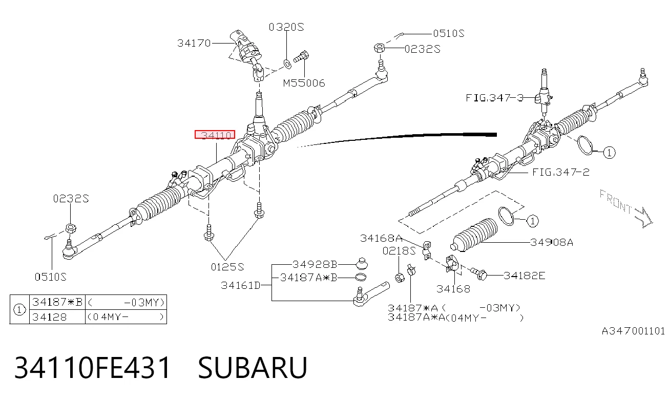 34110FE431 Subaru Cremalheira da direção