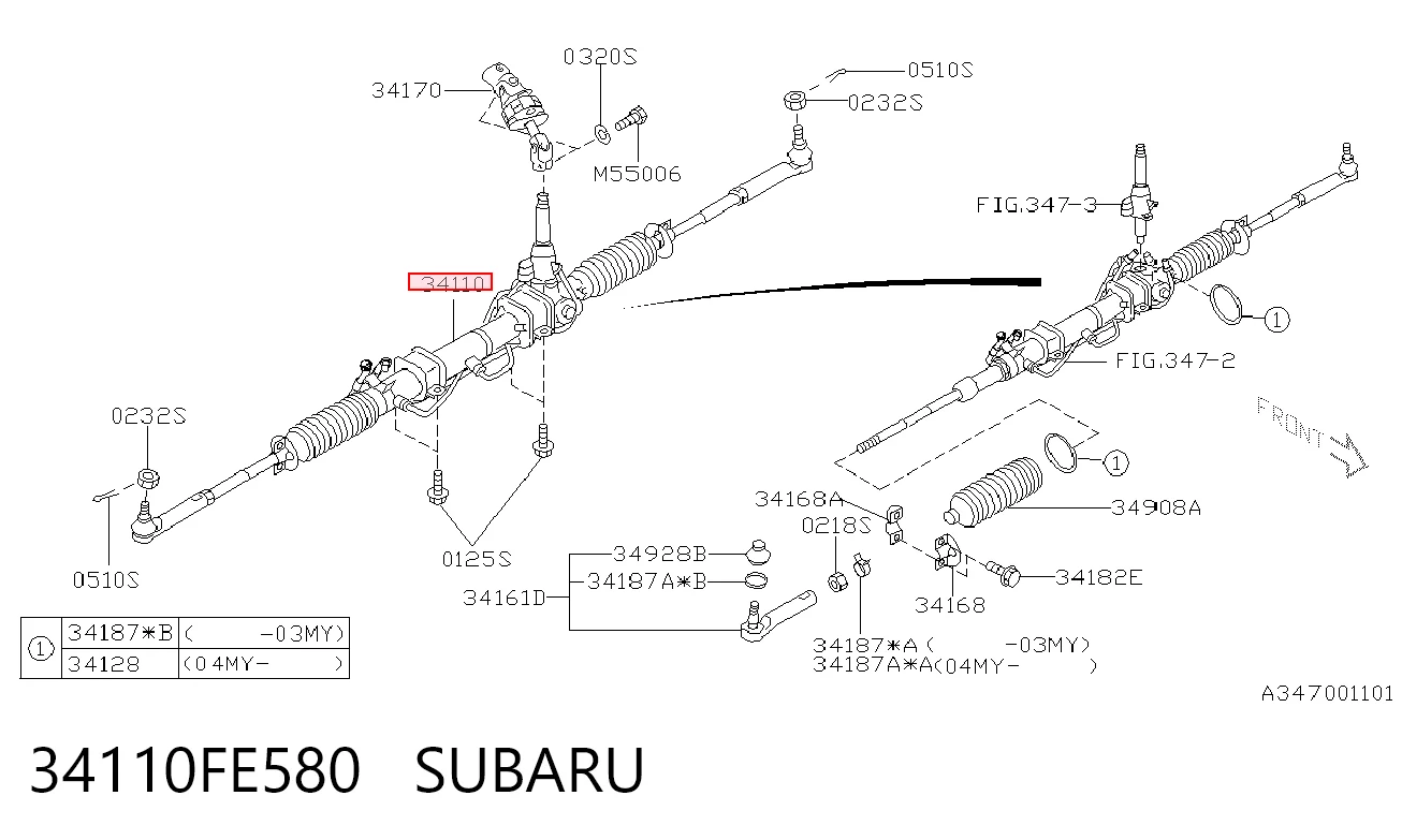 34110FE580 Subaru Cremalheira da direção