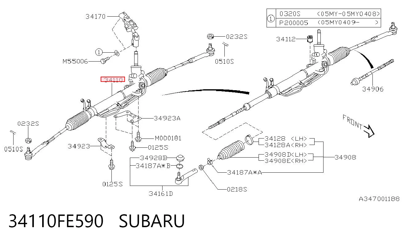 34110FE590 Subaru Cremalheira da direção