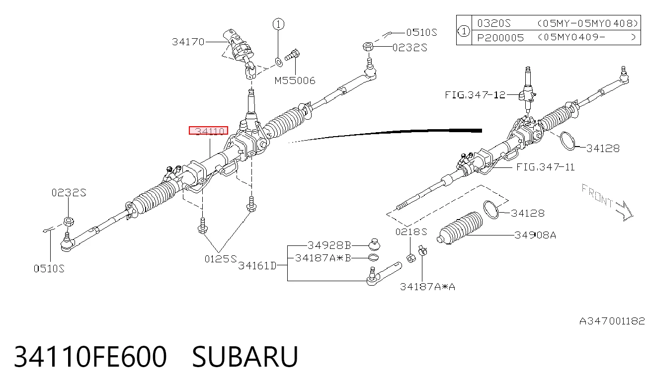 34110FE600 Subaru Cremalheira da direção