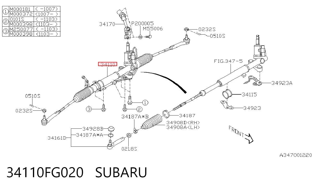 34110FG020 Subaru Cremalheira da direção