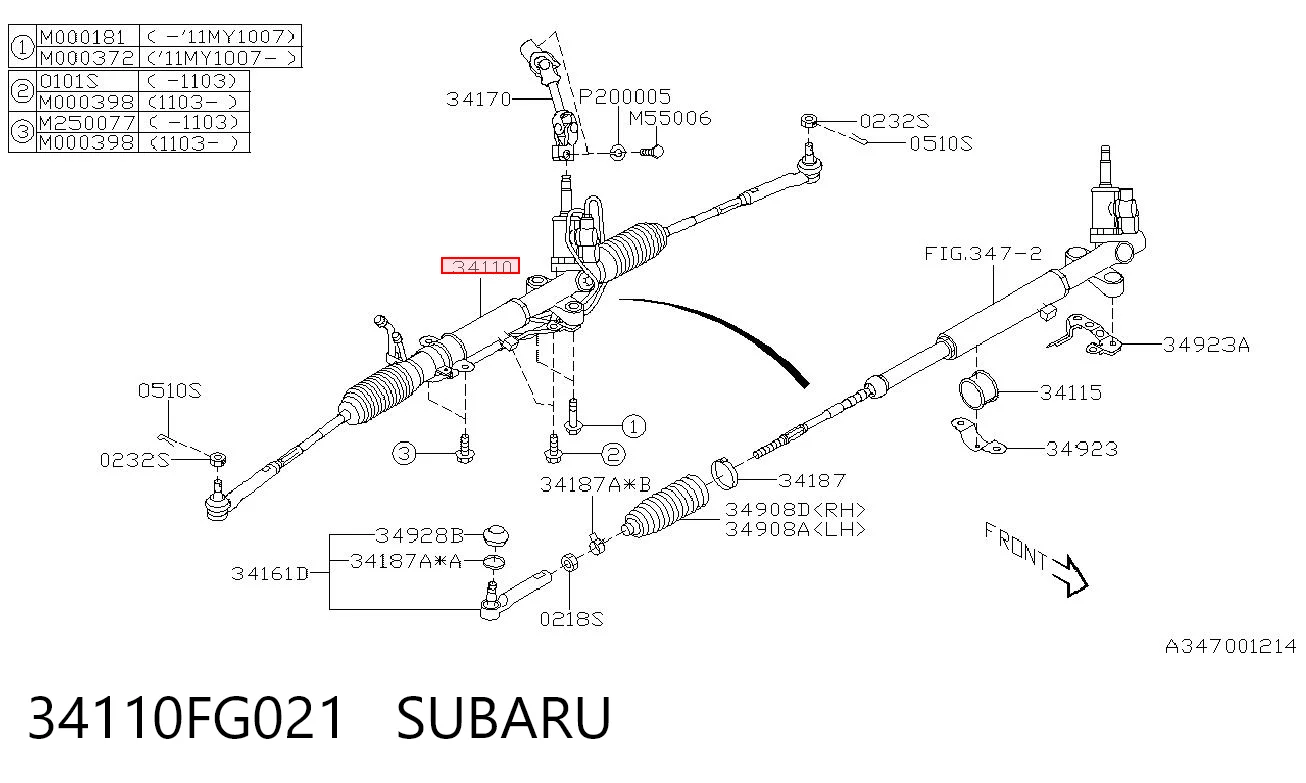 34110FG021 Subaru Cremalheira da direção
