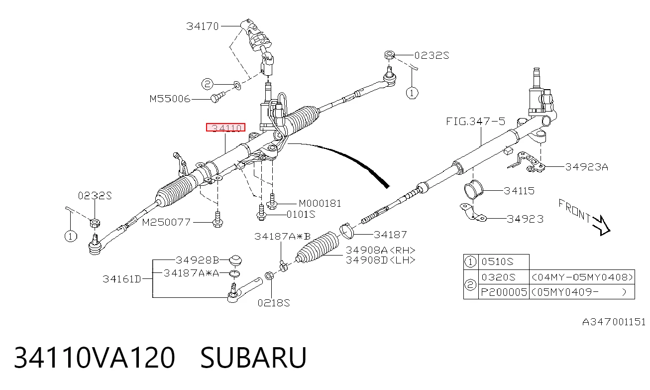 34110VA120 Subaru Cremalheira da direção