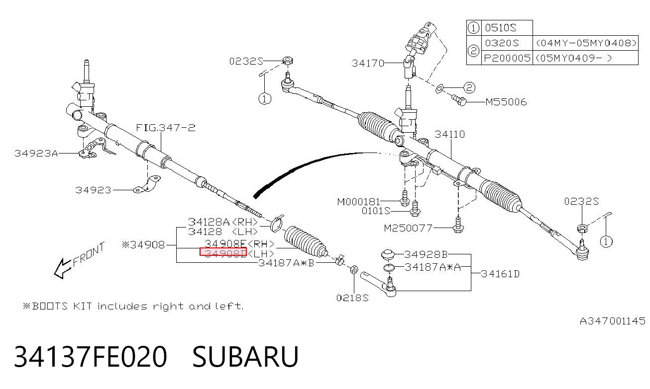 34137FE020 Subaru Bota de proteção direita do mecanismo de direção (de cremalheira)