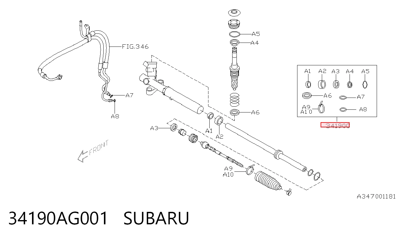 Kit de reparação da cremalheira da direção (do mecanismo), (kit de vedantes) Subaru Impreza III GH