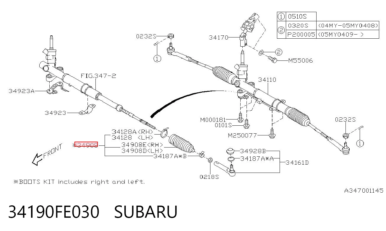 34190FE030 Subaru Bota de proteção do mecanismo de direção (de cremalheira)