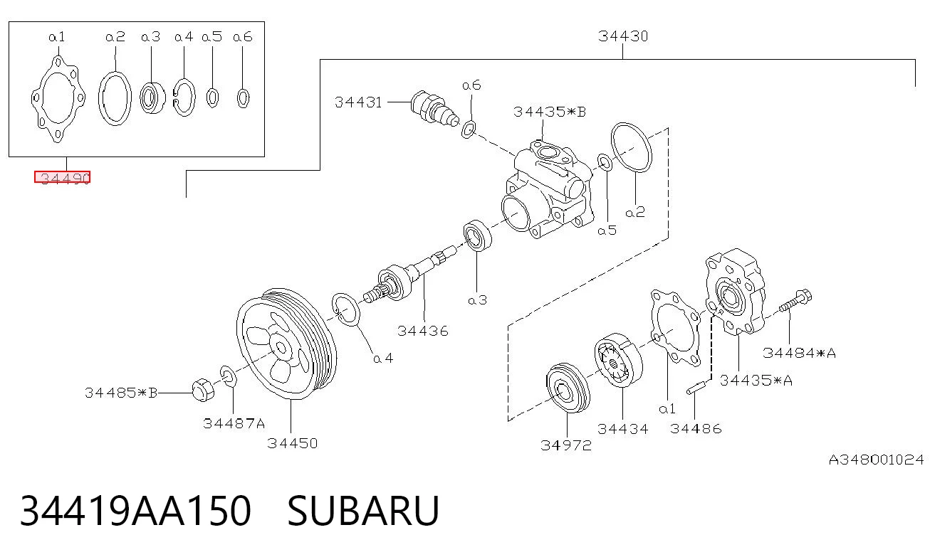 34419AA150 Subaru Kit de reparação da cremalheira da direção (do mecanismo), (kit de vedantes)