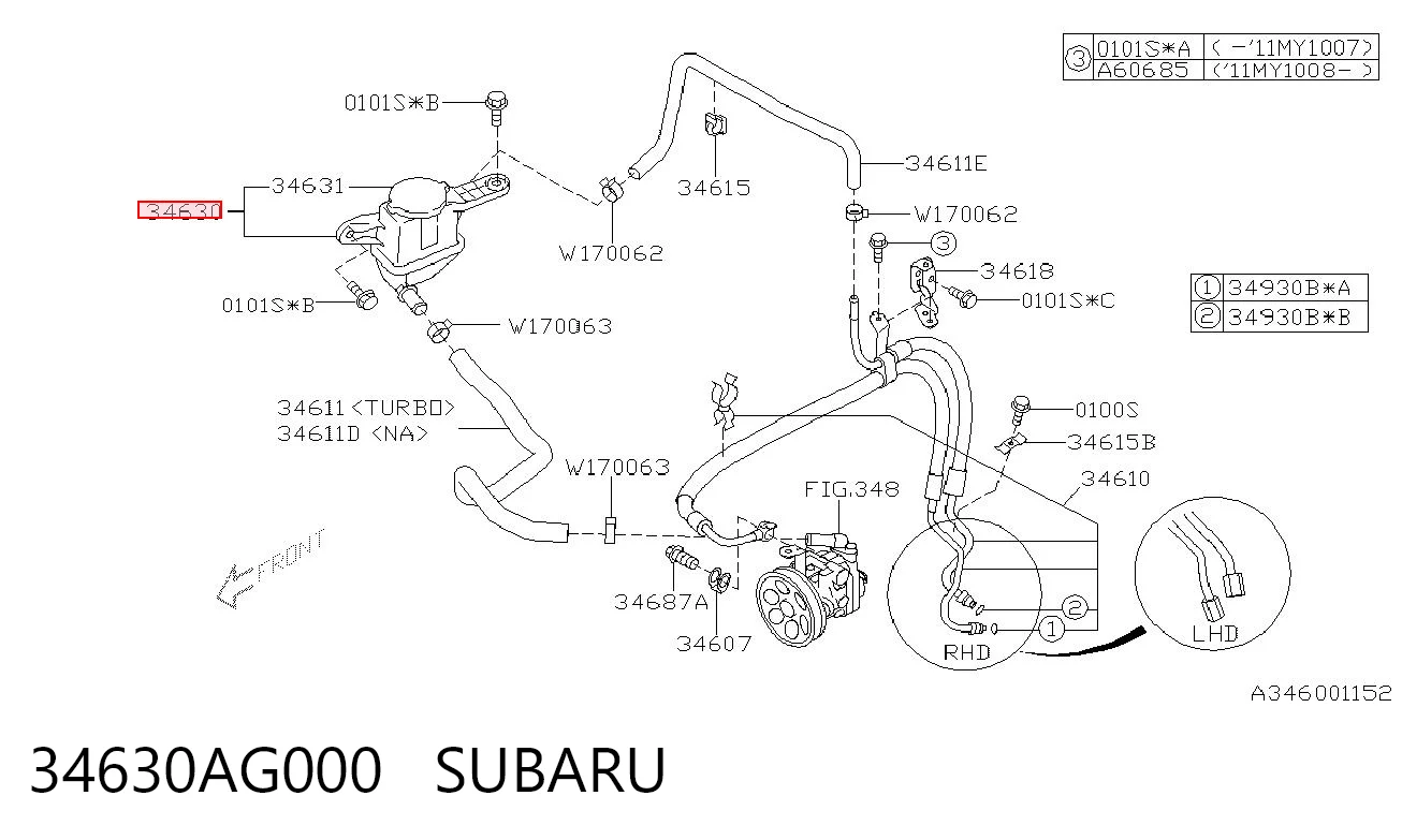 Tanque de bomba da Direção hidrâulica assistida para Subaru Forester III S12, SH