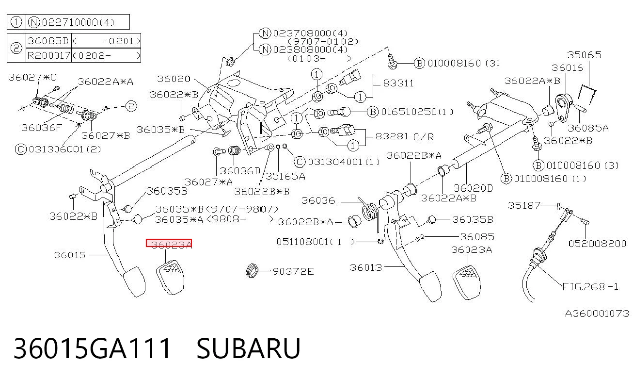 36015GA111 Subaru Placa sobreposta de pedal de embraiagem