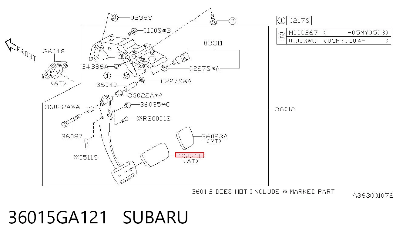 36015GA121 Subaru Placa sobreposta de pedal do freio