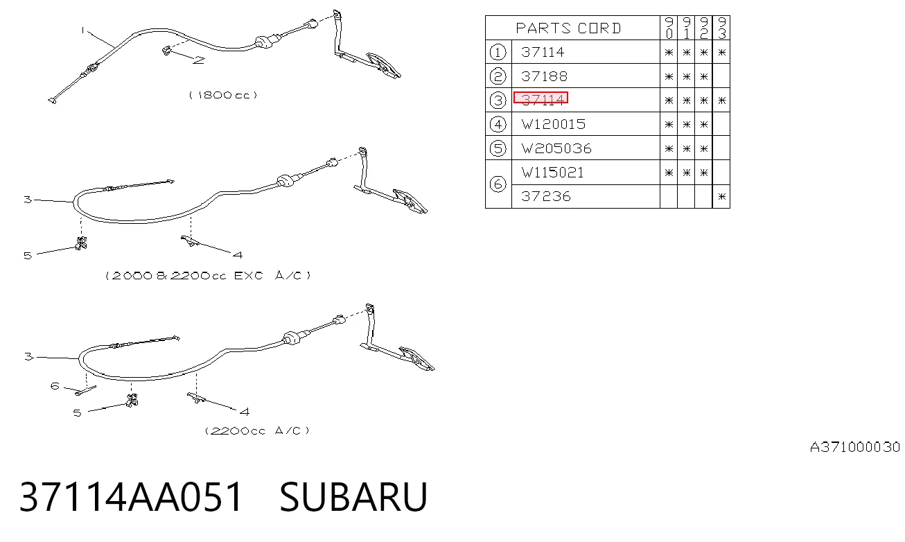 Cabo/pedal de gás (de acelerador) para Subaru Legacy BC